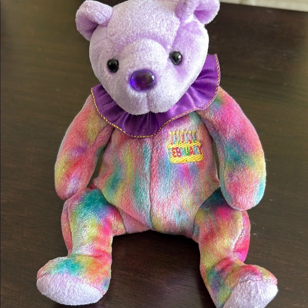 Vtg Ty February Happy Birthday Amethyst Birthstone Beanie Babies Tie Dye 2001